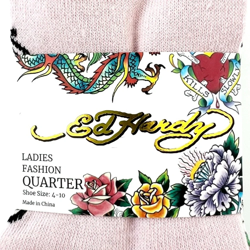 Ed Hardy Floral/Multi/Skull Quarter Ankle  Socks 6 Pairs NIB